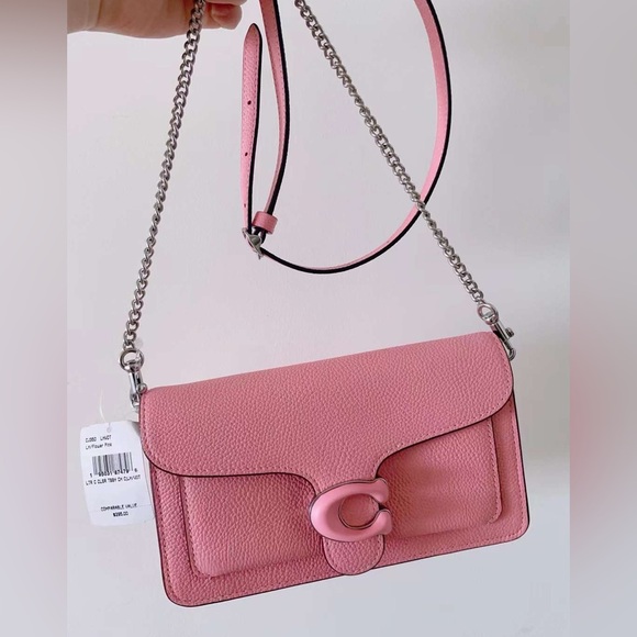Coach Tabby Chain Clutch Polished Pebble Leather/Silver/Vivid Pink - Picture 1 of 10
